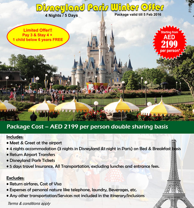 Disneyland Paris Winter Package Pay 3 night and Stay 4 Nights